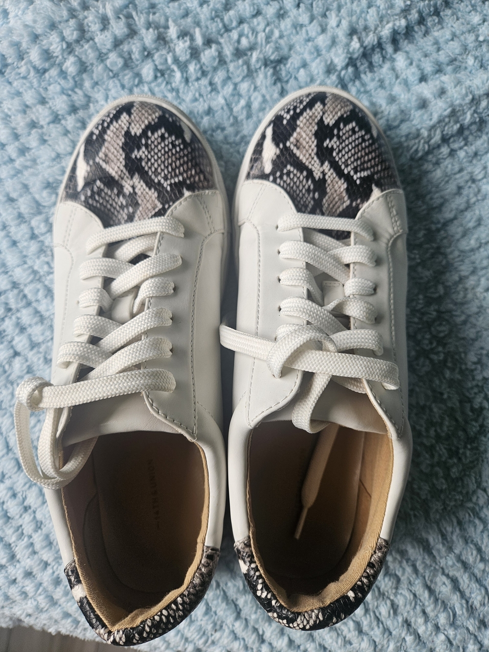 14th & Union White Sneakers with Black and Cream Snake-Print Accents